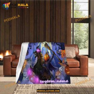 Custom Name Pumpkin Ghost Halloween Fleece Blanket, Scary Halloween Quilt 11