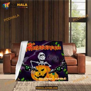 Custom Name Pumpkin Ghost Halloween Fleece Blanket, Scary Halloween Quilt 12