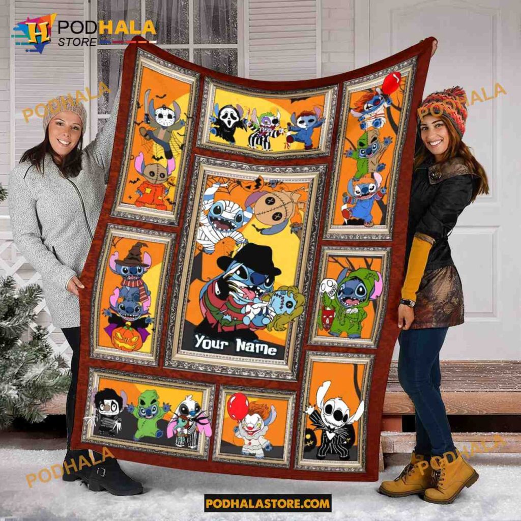 Custom Name Stitch Halloween Blanket,Disney Stitch Quilt, Stitch Gift Ideas