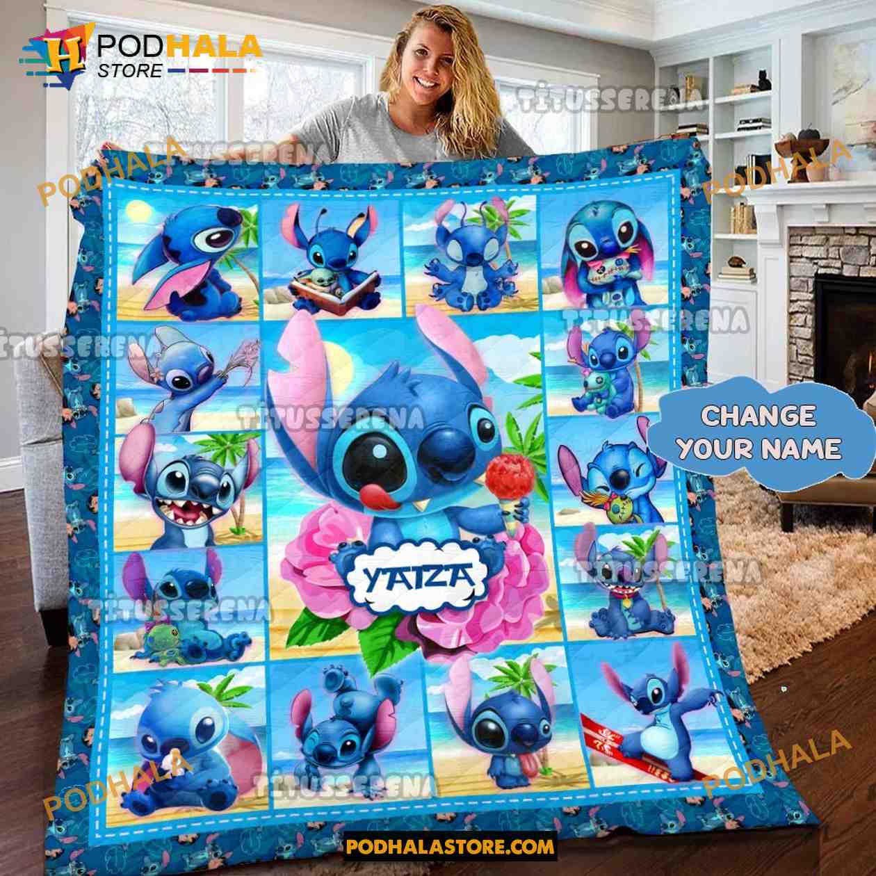Custom Name Stitch Quilt, Fleece Blanket, Lilo and Stitch Gifts