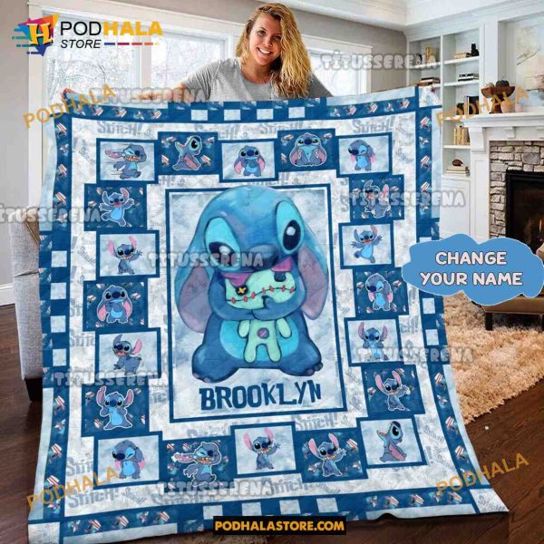 Custom Name Stitch Quilt, Lilo and Stitch Blanket For Women Men