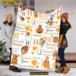 Custom Name Winne The Boo Halloween Blanket, Disneyland Trip Quilt