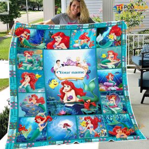 Custom Name with Ariel The Little Mermaid Disney Fleece Blanket
