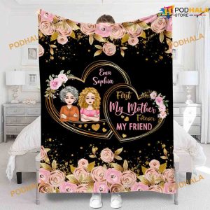 Custom Name with First My Mother Forever My Friend Fleece Blanket, Quilt, Christmas Gifts