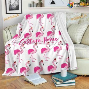 Custom Name with Flamingos Fleece Blanket, Quilt, Christmas Gifts