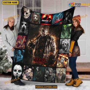 Custom Name with Jason Voorhees Friday The 13th Fleece Blanket, Halloween Gifts