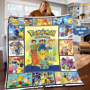 Custom Name with Pokemon Anime Fleece Blanket, Anime Lovers Gift