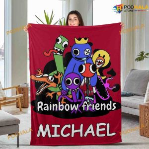 Custom Name with Rainbow Friends Fleece Blanket, Game Character Blanket Gift