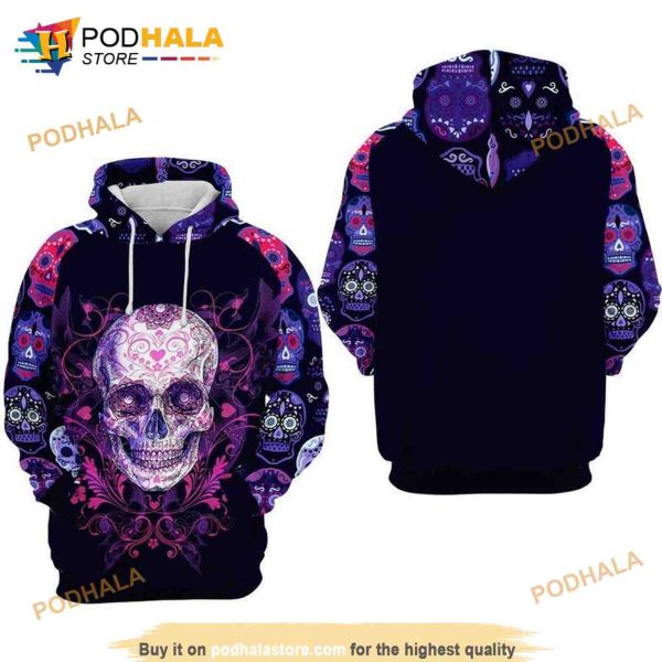 Day Of The Dead Pattern Theme Over Print 3D Hoodie Sweatshirt