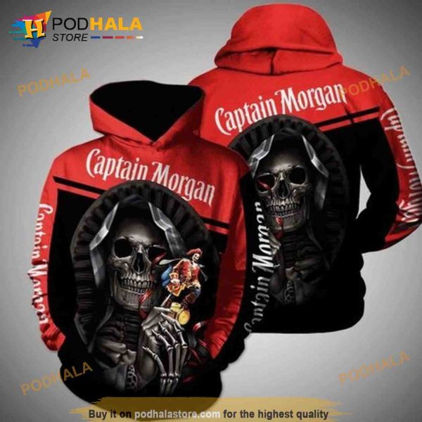 Death Skull Hug Captain Morgan Full 3D Hoodie Sweatshirt