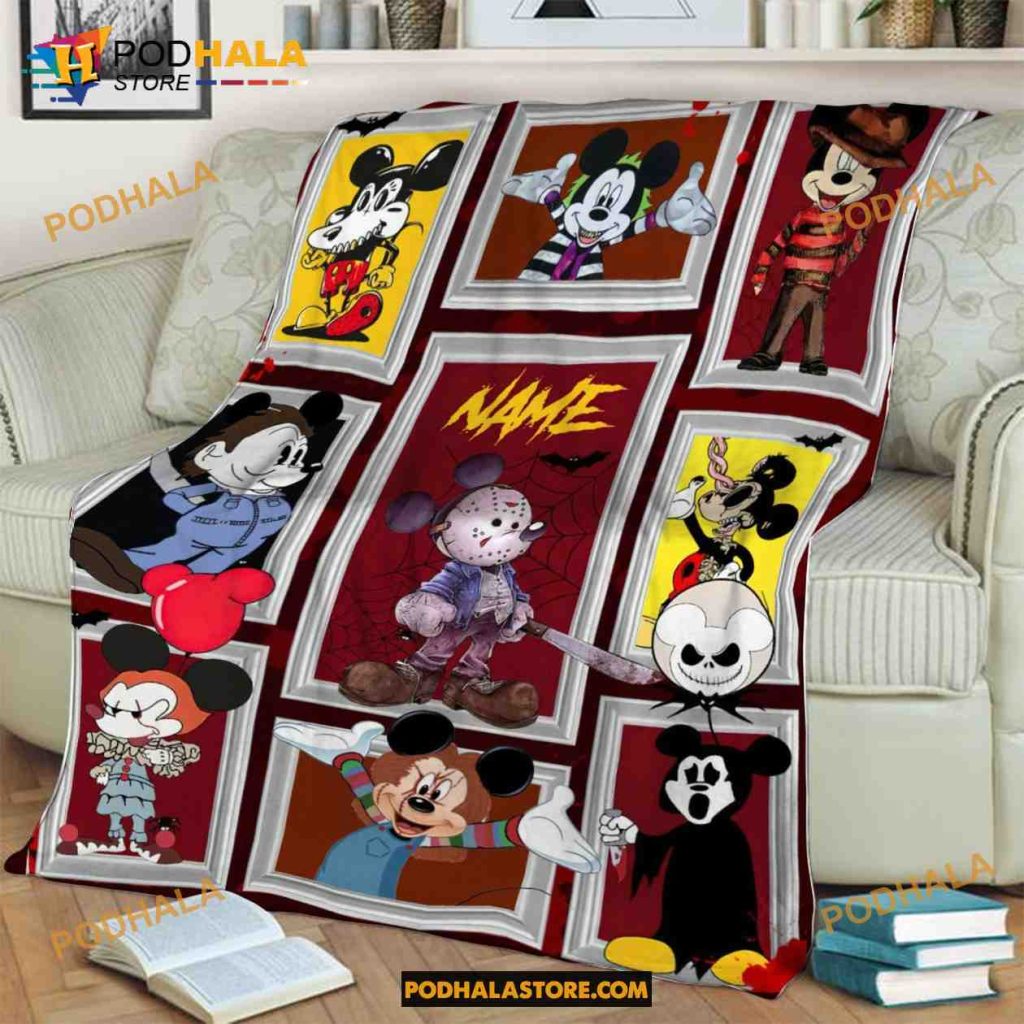 Custom Name Disney Mickey Cosplay Horror Characters Halloween Blanket