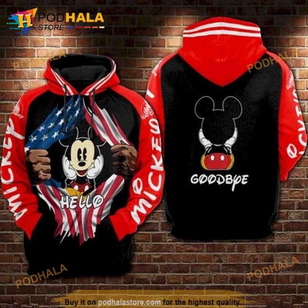 Disney Mickey Mouse Hello Goobye 3d T Shirt Bomber Hoodie