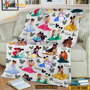 Custom Name Disney Princess Fleece Blanket, Princess Characters Blanket