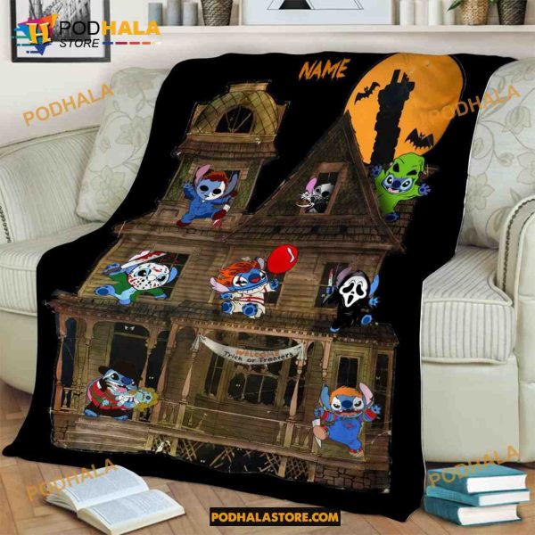 Disney Stitch Cosplay Horror Characters Halloween Blanket, Stitch Scary Quilt