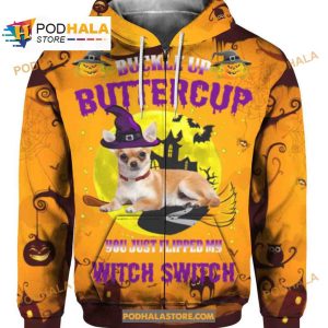 Dog Witch Halloween Buckle Up Butter Cup Women Men AOP Tee Hoodie Sweatshirt 3D 2