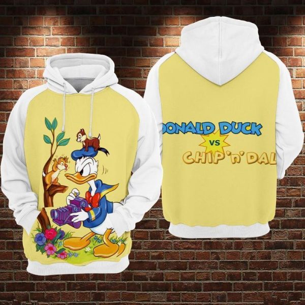 Donald Duck And Chip N Dale Over Print 3D Hoodie Sweatshirt