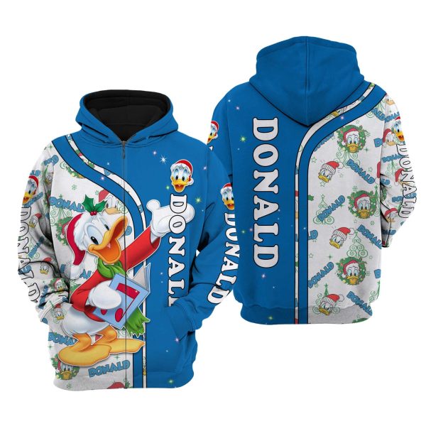 Donald Duck Blue Christmas Disney Unisex Cartoon Graphic Outfits 3D Hoodie