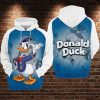 Donald Duck Comic Style Blue White Over Print 3D Hoodie Sweatshirt