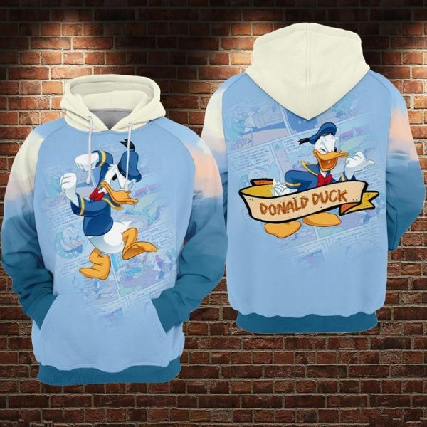 Donald Duck Comic Style Over Print 3D Hoodie Sweatshirt