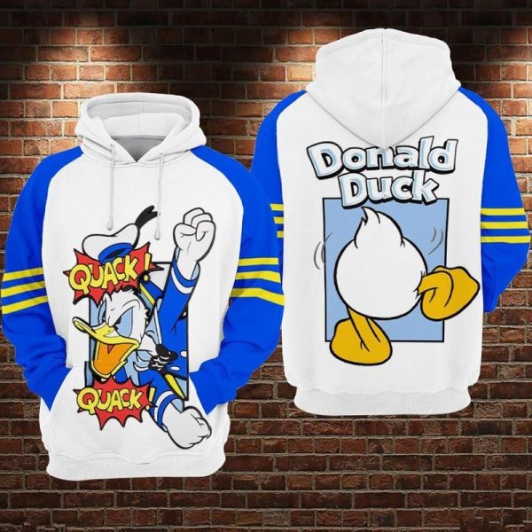 Donald Duck Quack Quack Over Print 3D Hoodie Sweatshirt