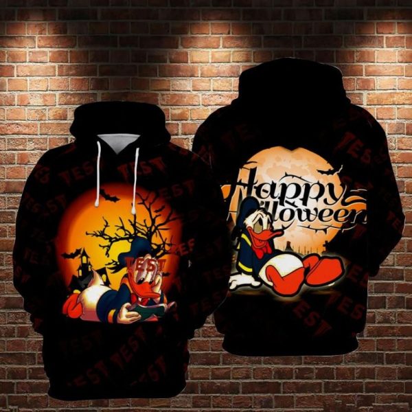 Donald Duck Test Happy Halloween Over Print 3D Hoodie Sweatshirt