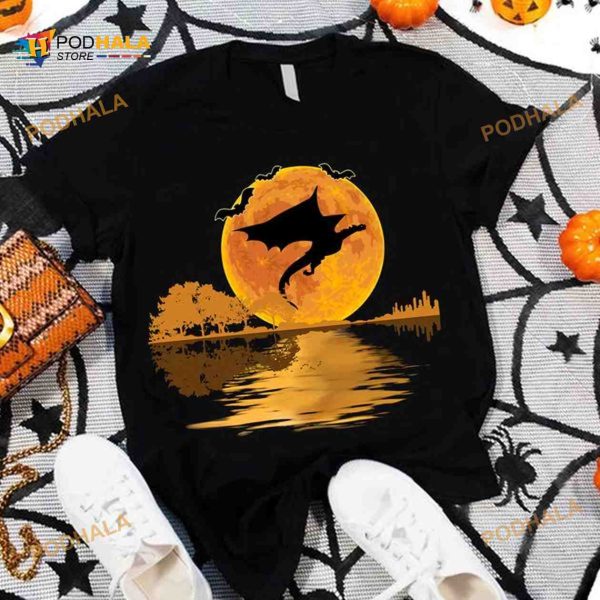Dragon Red Moon Bats Guitar Lake Halloween Shirt Hoodie