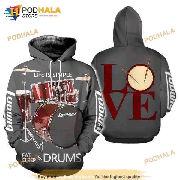 Drums 3D All Over Printed Love Drums AOP Unisex Hoodie