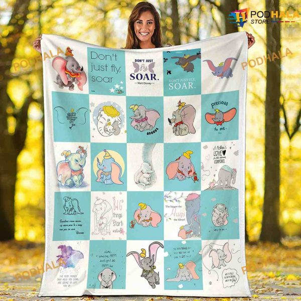 Dumbo Elephant Fleece Blanket, Dumbo Circus Quilt Gift, Dumbo Elephant Lovers Gift
