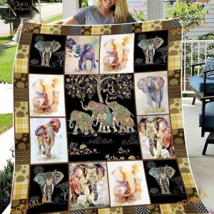 Elephant Animals Lover Gift, Elephant Quilt, Animals Lovers Quilt Fleece Blanket