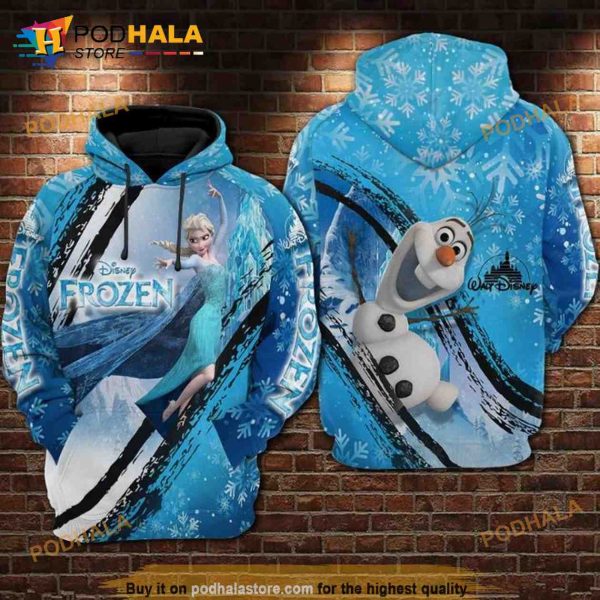 Elsa And Olaf Cartoon Frozen All Over Print Disney 3D Hoodie