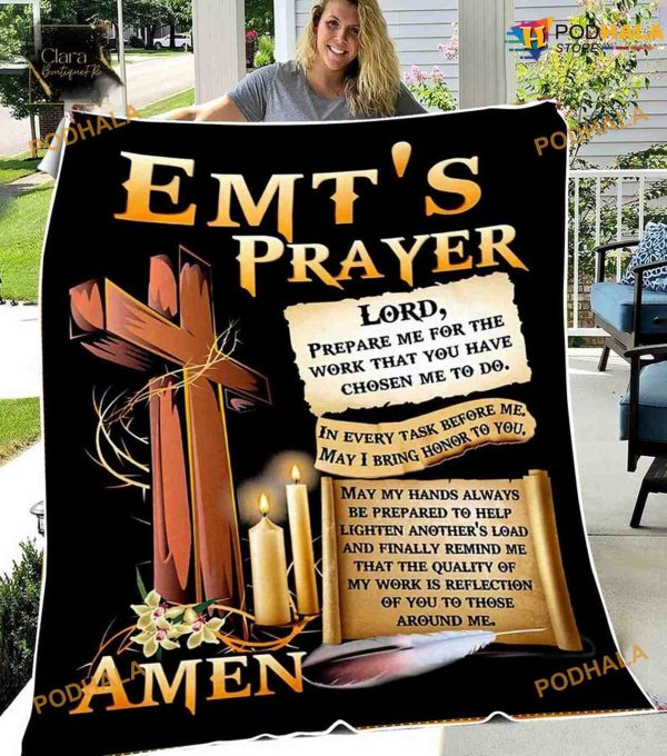Emt’s Prayer Amen Fleece Blanket, Christian Bible Verse Blanket
