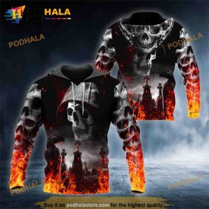 Fire Hunter Skull Hoodie All Over Printed, Halloween Gift Ideas