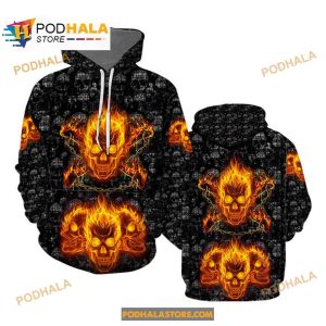 Fire Skulls Halloween Women Men AOP Tee Hoodie Sweatshirt 3D 2