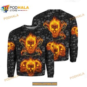 Fire Skulls Halloween Women Men AOP Tee Hoodie Sweatshirt 3D 3