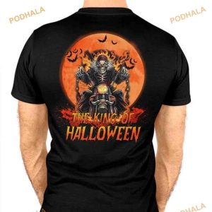 Flame Skeleton Biker With Full Moon The King Of Halloween Shirt Hoodie