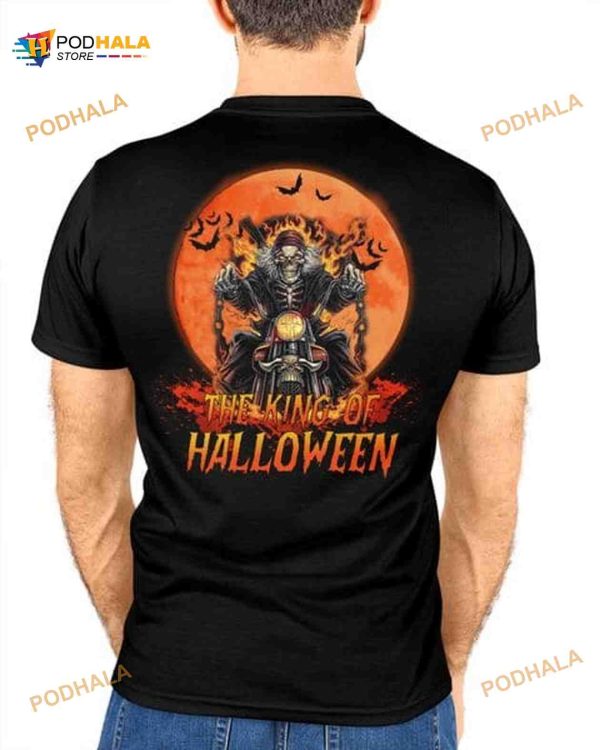 Flame Skeleton Biker With Full Moon The King Of Halloween Shirt Hoodie