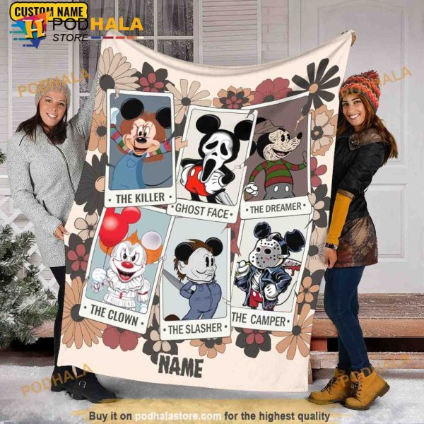 Floral Mickey Cosplay Horror Characters Fleece Blanket, Disney Michael Myers Blanket