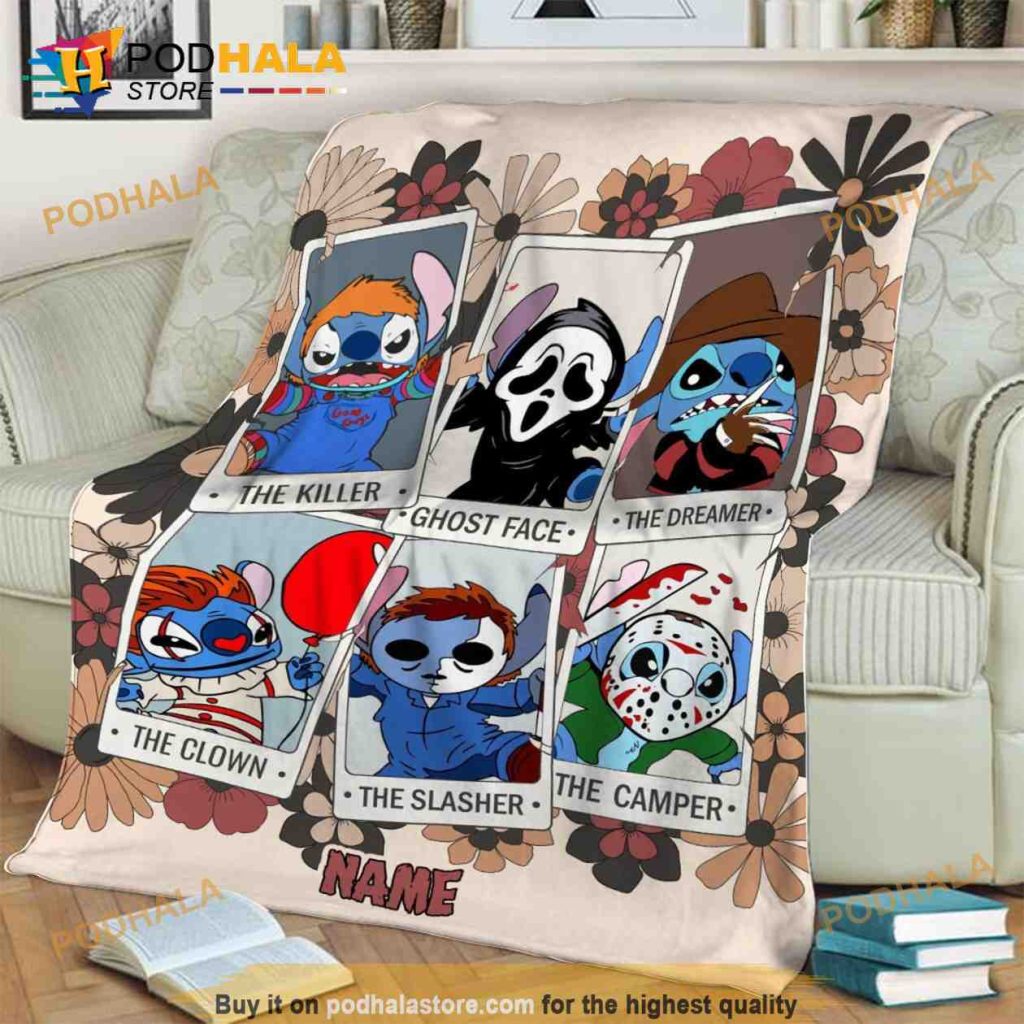Floral Stitch Cosplay Horror Characters Blanket