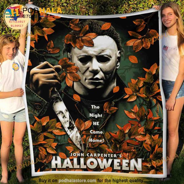 Flower Halloween Michael Myers Fleece Blanket, Michael Myers Blanket, Halloween Quilt