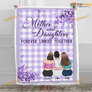 Forever Linked Together Custom Name Mother and Daughter Fleece Blanket, Quilt