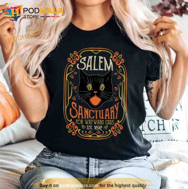 Funny Black Cat Witch Salem Home For Wayward Cats 1692 Halloween Shirt
