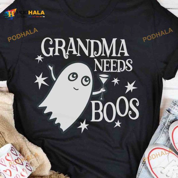 Grandma Needs Boos Cute White Boo Halloween Shirt Hoodie
