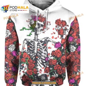 Grateful Dead Skull Skeleton Rose Halloween Women Men AOP Tee Hoodie Sweatshirt 3D 2