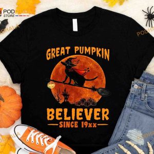 Great Pumpkin Believer Black Cat Witch Halloween Pumpkin Shirt Hoodie
