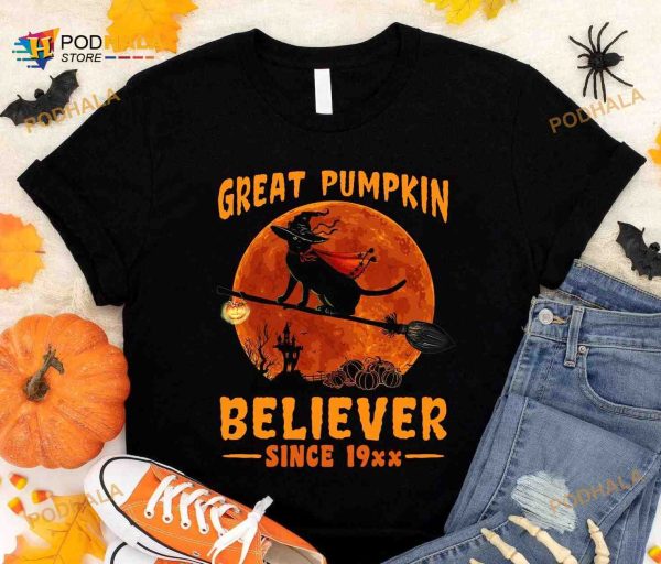 Great Pumpkin Believer Black Cat Witch Halloween Pumpkin Shirt Hoodie