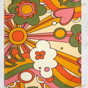 Groovy 1970s Floral Decoration Fleece Blanket, Christmas Gifts