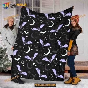 Halloween Bats Blanket, Pumpkin Halloween Fleece Blanket, Pumpkin Decor Quilt