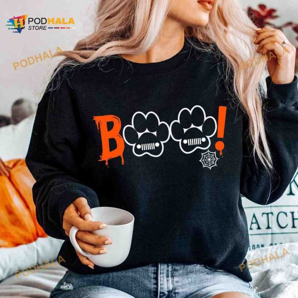 Halloween Boo With Dog Paws And Jeep Car Lover Halloween Shirt