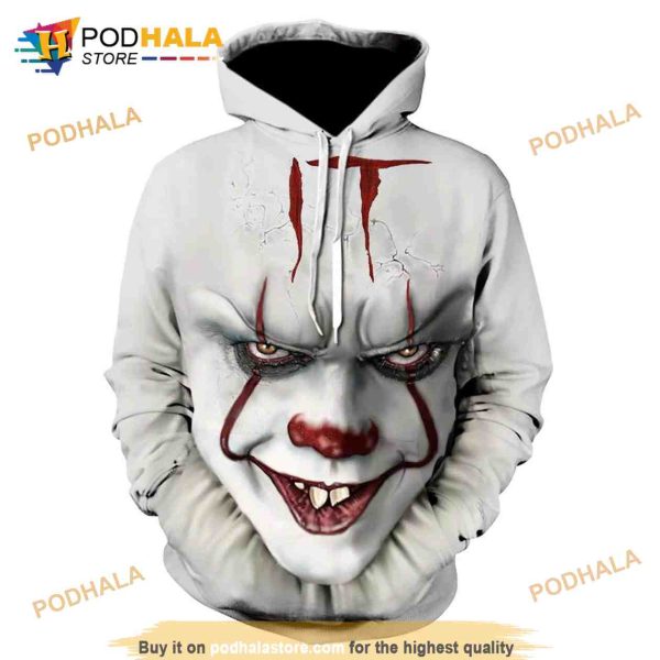 Halloween IT Movie 3D Face All Print Horror Character Tee AOP Unisex Hoodie