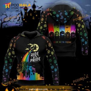 Halloween LGBT Rainbow Witch Ride With Pride Spooky Halloween 3D Hoodie